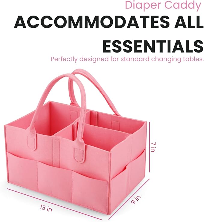 PandaEar 2 Pack Baby Diaper Caddy Organizer, Portable Diaper Holder Nursery Storage Basket for Wipes & baby stuff, Collapsible Baby Organizers with Divided Design (Red/Pink)