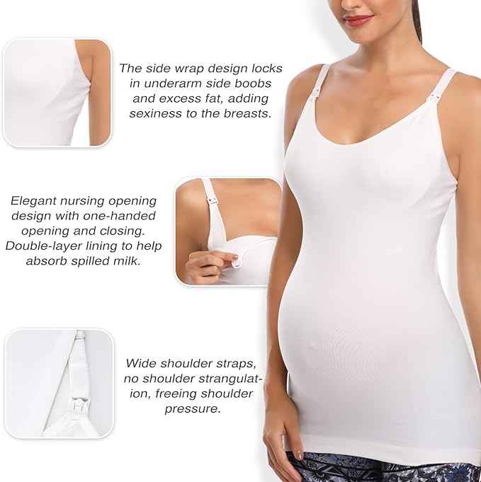 Nursing Tank Tops for Breastfeeding - Pregnancy Must Haves Maternity Camisoles with Built in Bra