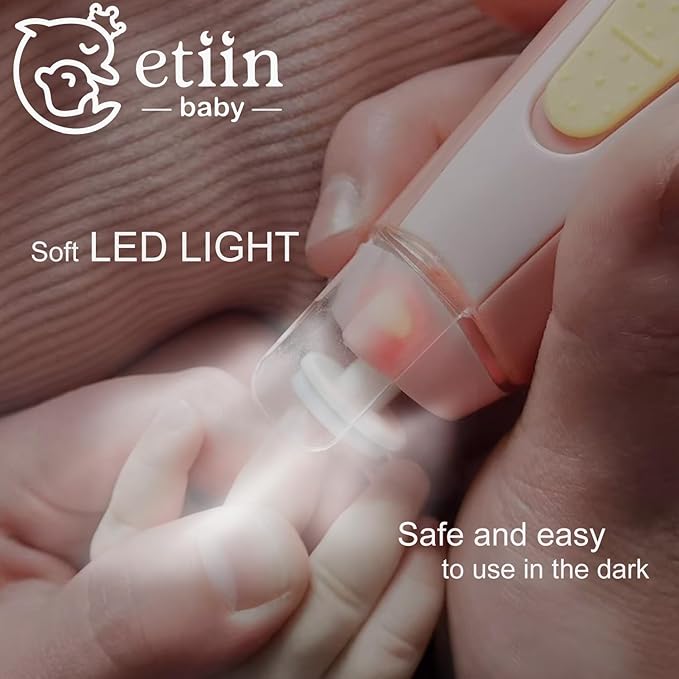 Baby Nail Trimmer Electric | Safe + Easy Baby Nail Trimmer, Baby Nail Clippers + Nail Filer Buffer, Trim Polish Grooming kits for Newborn Toddler or Adults’ Nails, 7 Grinding Heads and LED Light