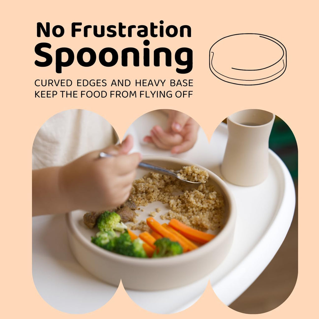 Solid Plate, Weighted Baby Toddler Plate, Silicone Plates for Baby, No-Division Kid Plates, Microwave & Dishwasher Safe Silicone Plate for Toddlers, No BPA, Pink Sand