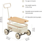 kidpop PULA-Wild 3-in-1 Kids' Pull-Along Wagon Toddlers Push Walker for 2.5-8, Removable Wooden Cover and Adjustable Handlebar, Birthday Gifts Max Weight 33 lbs (White)