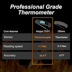 Professional Food & Meat Thermometer, 1 Sec Instant Read & ±0.5℉ Accuracy Driven by Thermocouple Sensor. IP67 Waterproof Digital Thermometer for Cooking, BBQ, Grill Gifts for Men Him Dad Birthday
