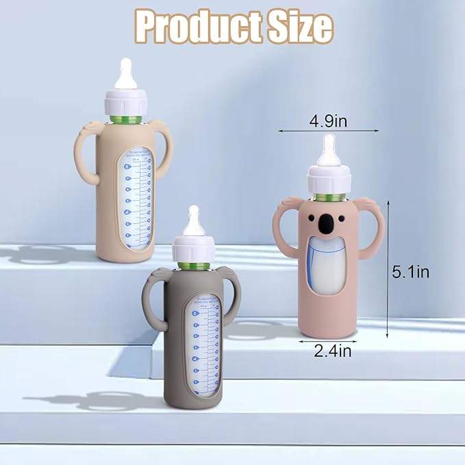 Mity rain 3 Pack Silicone Sleeves for Dr. Brown's Glass Bottles 8 OZ - Anti Breakage Baby Bottle Holder, Compatible with Dr. Brown's Glass Bottles for Babies with Handle