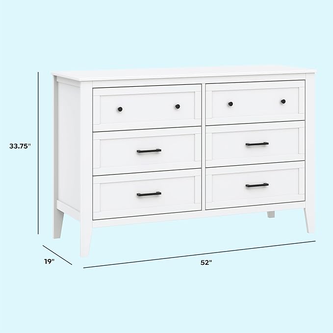 DaVinci Beau 6-Drawer Dresser in White, GREENGUARD Gold Certified, Easy Assembly