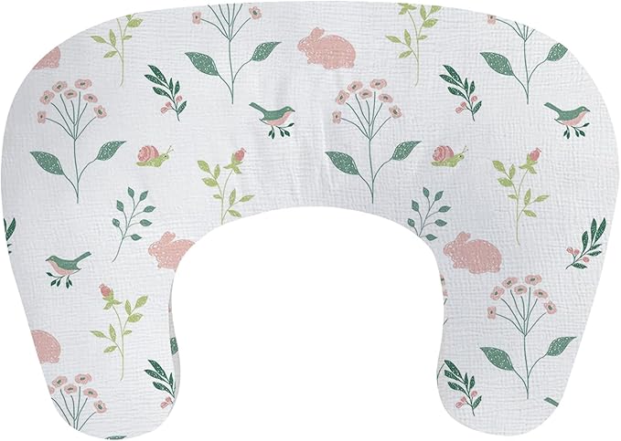 Little Grape Land Nursing Pillow, Soft 100% Cotton Breastfeeding Pillow with Breathable Muslin Removable Cover,Pink Bunny Breast Feeding Pillows for Babies 0-12 Months with Protective Zipper