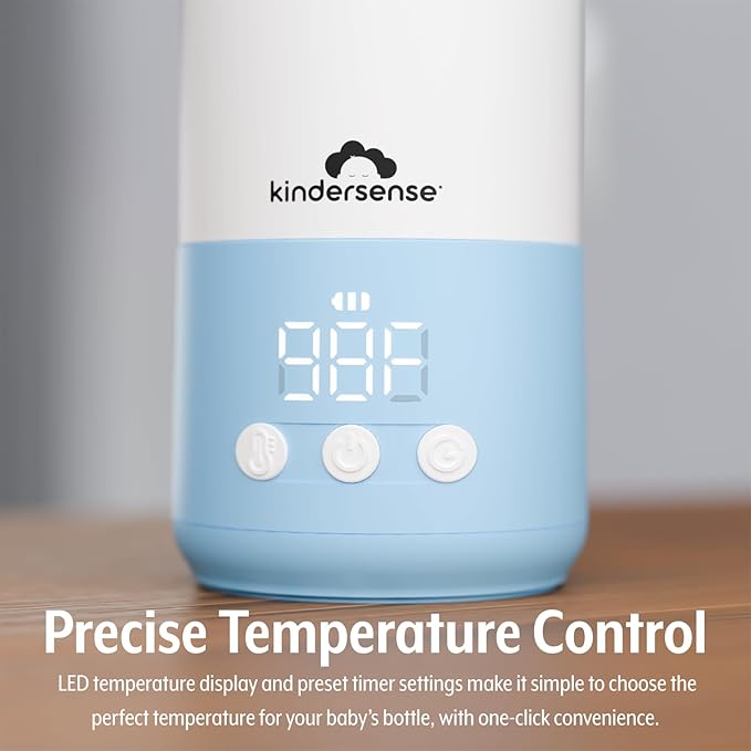KinderSense® Portable Bottle Warmer for Travel - 12 Fl Oz Large Capacity 55W Power - Breastmilk, Water, Baby Formula- Fast Heating, Leakproof, LED Display + Preset Timer | 18W QC Charger