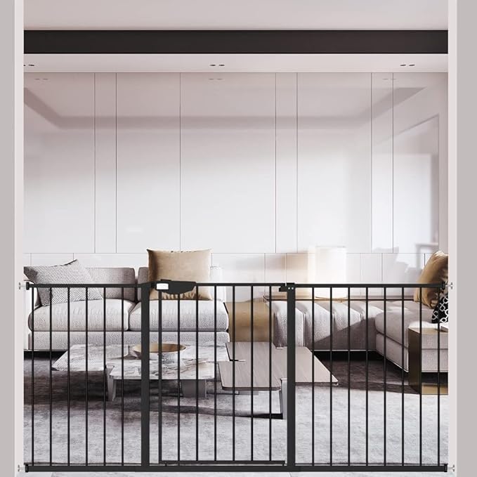 DEARBB Triple Lock Baby Gate for Stairs Doorways and House 31" to 86" Extra Wide Pressure Mounted Easy Walk Through Auto Close Safety Pet Gate Black 49.21-67.32"