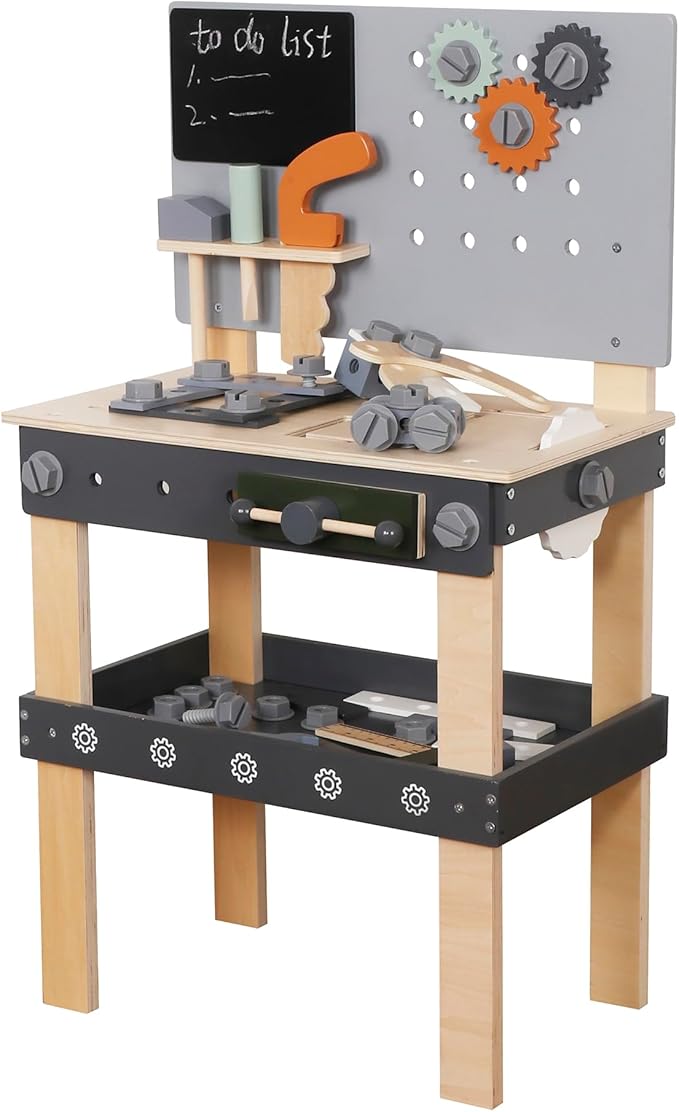 Wooden Toy Workbench for Kids, Construction Workshop Tool Bench Toys,51 Pieces Toy Tools Set w/Storage Space, Educational Gift for Girls & Boys Children 3+Years