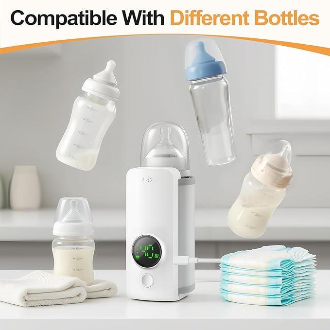 Portable Bottle Warmer, Equipped with a 6000 mAh Battery, Suitable for Dreastfeeding and Formula Feeding, Suitable for Travel Bottle Warmer, with a Digital Display