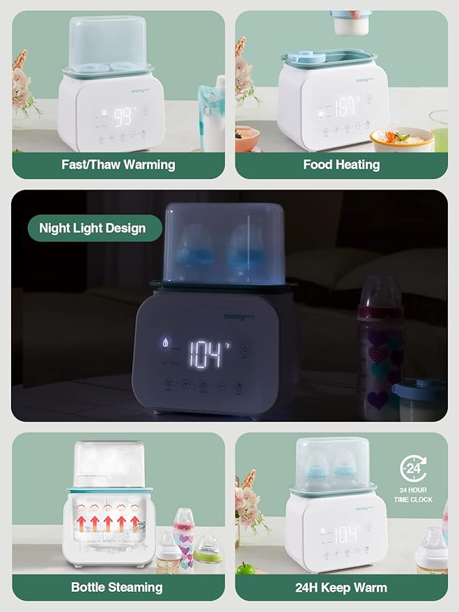 MOMYEASY Bottle Warmer, Fast Baby Bottle Warmer for Breastmilk Formula, 7-in-1 Food Heater&Breast Milk Defrost with LCD Display, Baby Formula Warmer for All Bottles with 24H Temperature Control