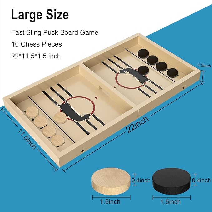 Large Sling Puck Game,Plastic Family Indoor Table Board Game for 2-4 Players,Fast Paced Super Winner Sling Hockey Board Games & Rapid Slingshot Battle Table,Christmas Stuffer Idea for 7 Age