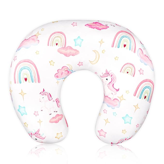Pea Pod Nursing Pillow Cover Breastfeeding Pillow Slipcover for Moms Soft Breathable Organic Knit Fabric Newborn Infant Feeding Pillow Covers for Baby Girl Boy, Rainbow & Unicorn