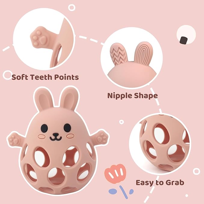 Baby High Chair Suction Toys Teething Chew - Baby Teething Toys Silicone Teethers, Table Toys, Food Grade Silicon for 6 12 18 Months (Beige Pink)