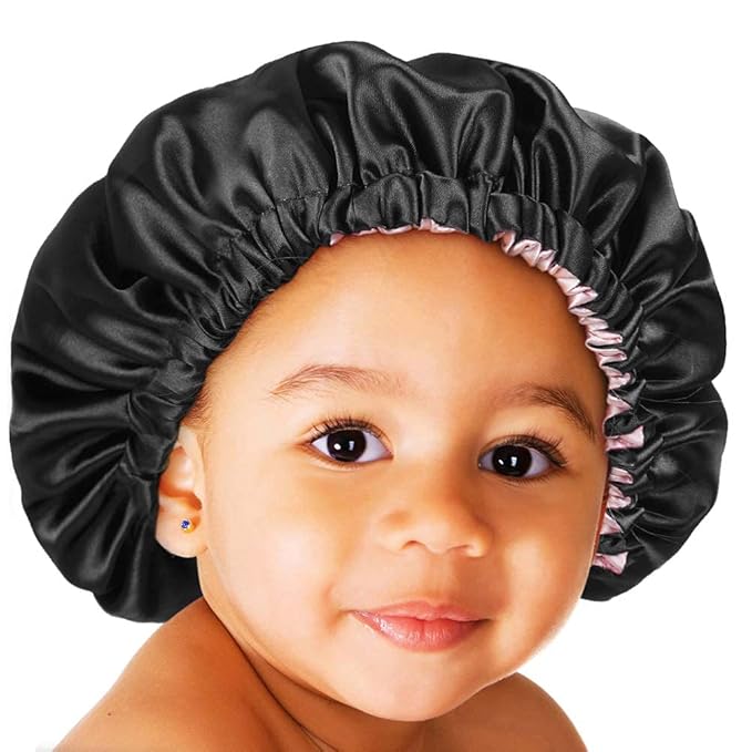YANIBEST Baby Satin Bonnet Sleep Cap - Double Layer Reversible Adjustable Silky Satin Cap for Infant Toddler(0-6 Months,Black)