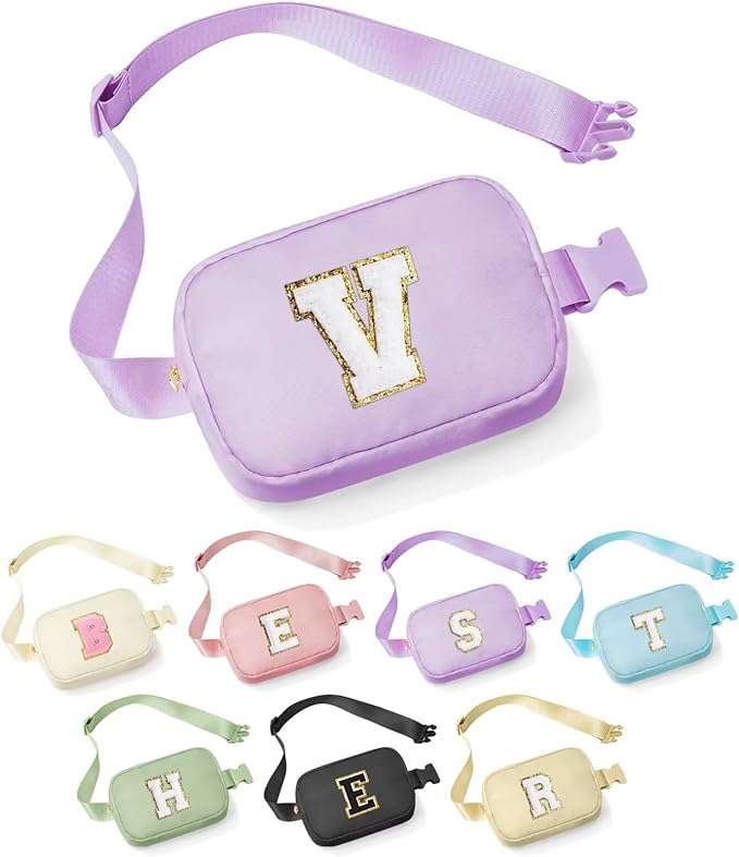 YOOLIFE Birthday Gifts for 4 5 6 7 8 9 10 11 12 13 14 Year Old Girls - Initial Fanny Pack Belt Bag Purse for Girls Teens Daughter Sister Niece, Personalized Trendy Stuff for Teen Girl Kids | Purple V