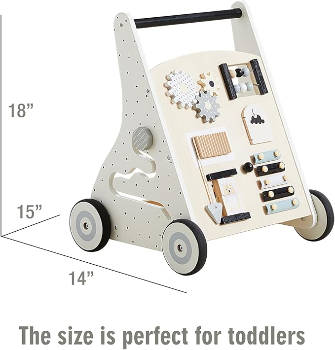 Beright Wooden Baby Walker Push and Pull Learning Activity Walker Kids’ Activity Toy Multiple Activities Center Develops Motor Skills & Stimulates Creativity (Natural)