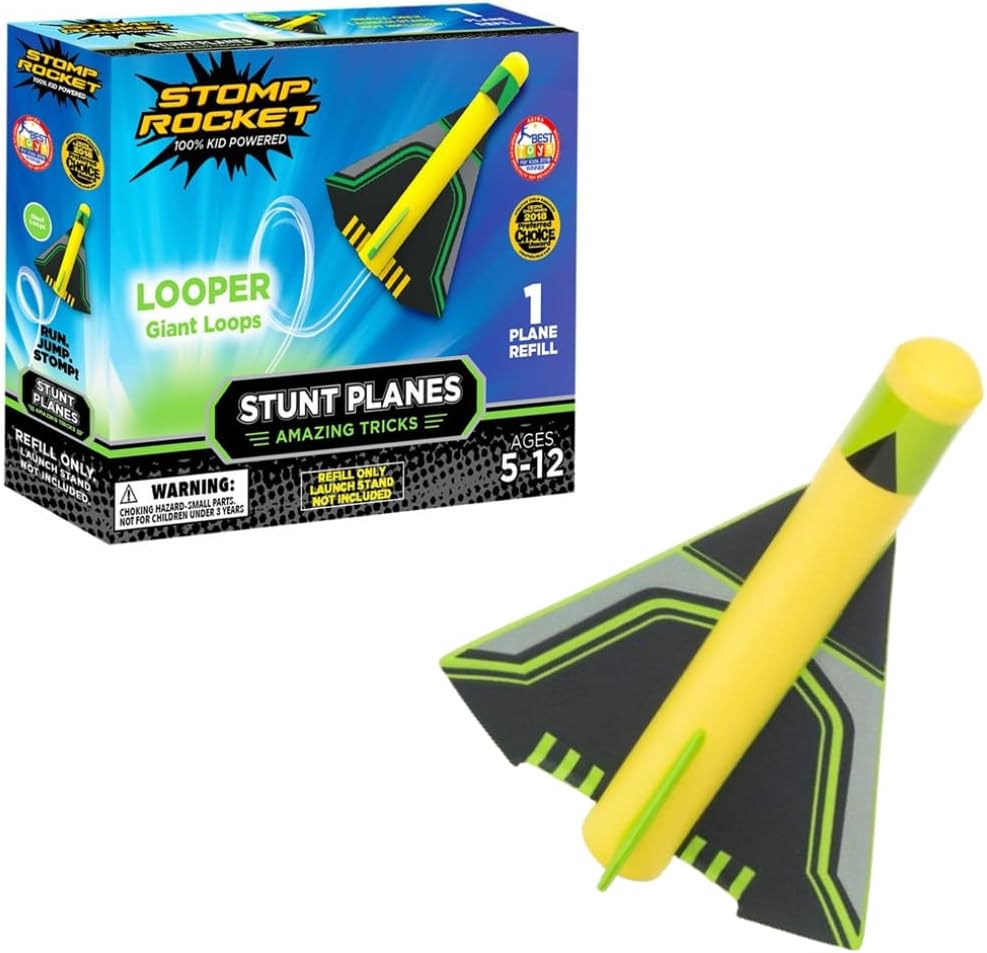 Stomp Rocket Stunt Airplane Refill - Looper Plane Launcher for Kids - Airplane Soars Over 100 Feet - Fun Outdoor Toys & Gift for Boys or Girls