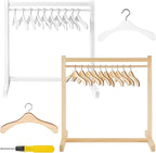 Civaner 22 Pcs Doll Garment Rack with Wooden Clothes Hanger for 18 Inch Girl Doll Clothes Mini Hangers Wardrobe Furniture Accessories for Dollhouse Baby Shower Supplies (Wood,White)