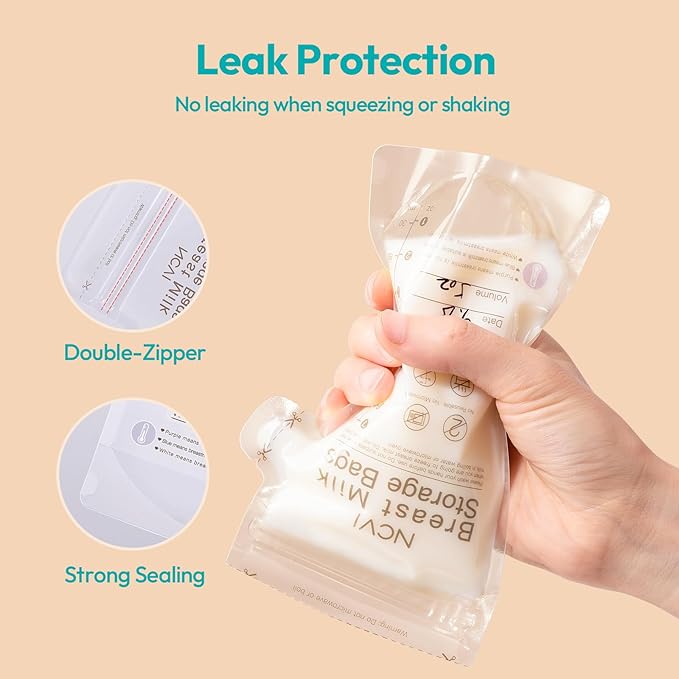 NCVI Breastmilk Storage Bags, 180 Count Milk Storage Bags for Breastfeeding, 7oz Breast Milk Storage Bags with Temp-Sensing, Doubled-Sealed, Hygienically, Self Standing, Easy Pour Spout, BPA Free