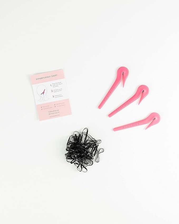 THE PONY PICK By Lolly - Ponytail Cutter Tool for Kids & Toddlers - Easy to Use, Pain-Free, No Hair Damage (3 Packs with 50 Hair Elastics) (Black)