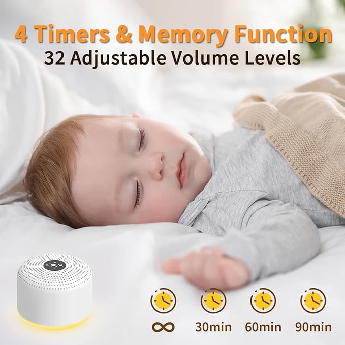 Soothing Sounds White Noise Machine Portable Sleep Machines with 30 Relaxing Sounds 12 Color Options 5 Adjustable Brightness 32 Volume Levels 4 Timer for Baby and Adult Perfect for Home Travel Office