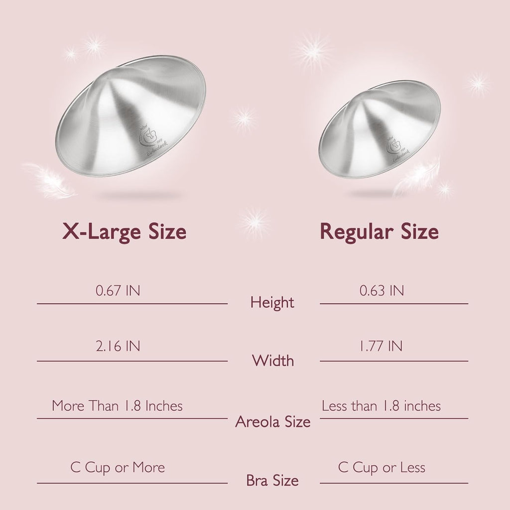 Boboduck The Original Silver Nursing Cups - 999 Silver Nipple Covers Breastfeeding - Protect and Soothe Sore Nipples - Breastfeeding Essentials Silver Nipple Guards with Soft Silicone Ring (X-Large)