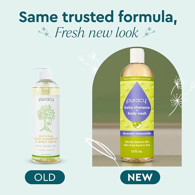 Puracy Baby Shampoo & Body Wash for Children - Pure Ingredients with 12 Fruit & Vegetable Extracts for Silky Smooth Skin, Gentle Lavender Chamomile Aroma, Baby Shampoo, Baby Body Wash 12 Oz (2-Pk)