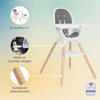 Joie Chai Multi-Mode Highchair - European Beech Wood, Convertible, 9+ Modes, Birth up to 60 lb. (Shadow)