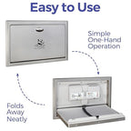 Panda Care Stainless Steel Recessed Mounted Baby Changing Station, Heavy Duty Foldable Diaper Changing Table with Liner Dispenser and Adjustable Safety Belt for Commercial and Business