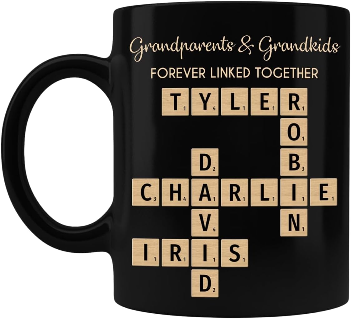 Trending Custom Grandparents & Grandkids Forever Linked Together Crossword Puzzle Personalized Mug, Gift For Large Family, Parent, Grandparents, Siblings, Brothers, Sisters on Birthday Christmas