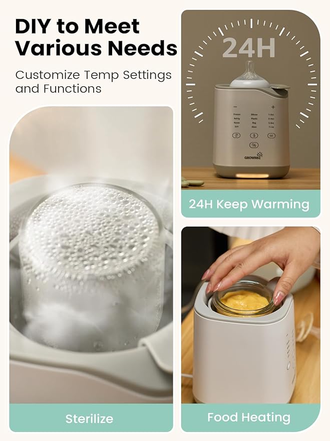 GROWNSY Bottle Warmer, 2025 Fast Baby Bottle Warmer for Breastmilk & Formula, Smart Temperature Control, with Timer, Thaw, Food Heater, Night Light, Calentador De Biberones for All Bottles