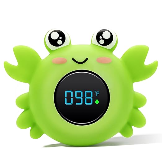 b&h Baby Bath Thermometer with LED Display, Newborn Water Temp Thermometer, Safety Water Sensor for Infants, Color-Coded Alerts, Tub Temperature Monitor, Cute Floating Bath Toy, Crab (Pink)