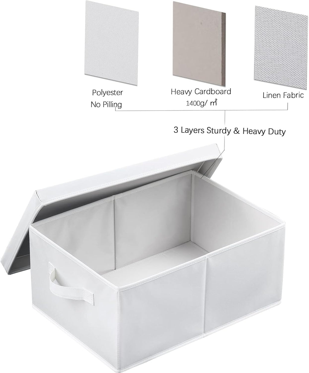 HOONEX Storage Bins with Lids for Organizing, Pack of 2, Storage Boxes with 2 Carrying Handles and Sturdy Heavy Cardboard, 16.5" L x 11.8" W x 7.5" H for Shoes, Books, Clothes, Nursery, White