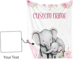 Custom Name Baby Blanket for Girls, Personalized Flannel Blanket with Dotted Backing, Soft and Cozy Swaddle Blanket for Infants and Toddlers, Elephant Love Theme