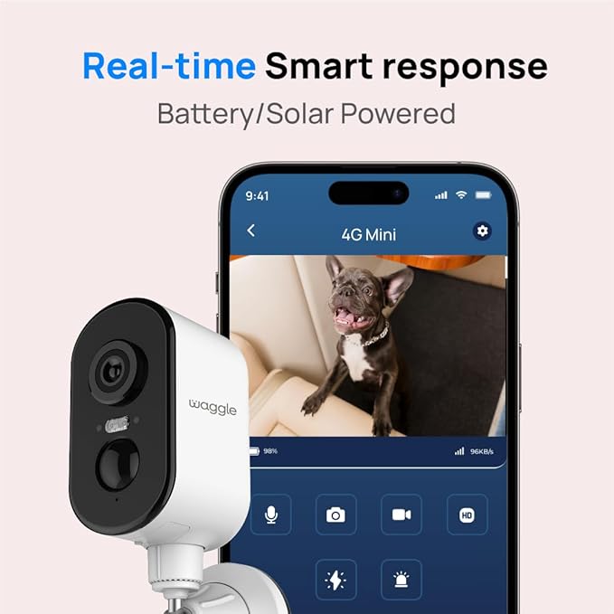 Waggle RV 4G Mini Camera with 8W Solar Panel, 2-Way Talk, Night Vision, Human Detection, IP65 Waterproof – Subscription Required