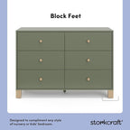 Storkcraft California 6-Drawer Double Dresser (Olive with Driftwood) - GREENGUARD Gold Certified, Interlocking Drawer System, Dresser Drawer Organizer for Kids Bedroom