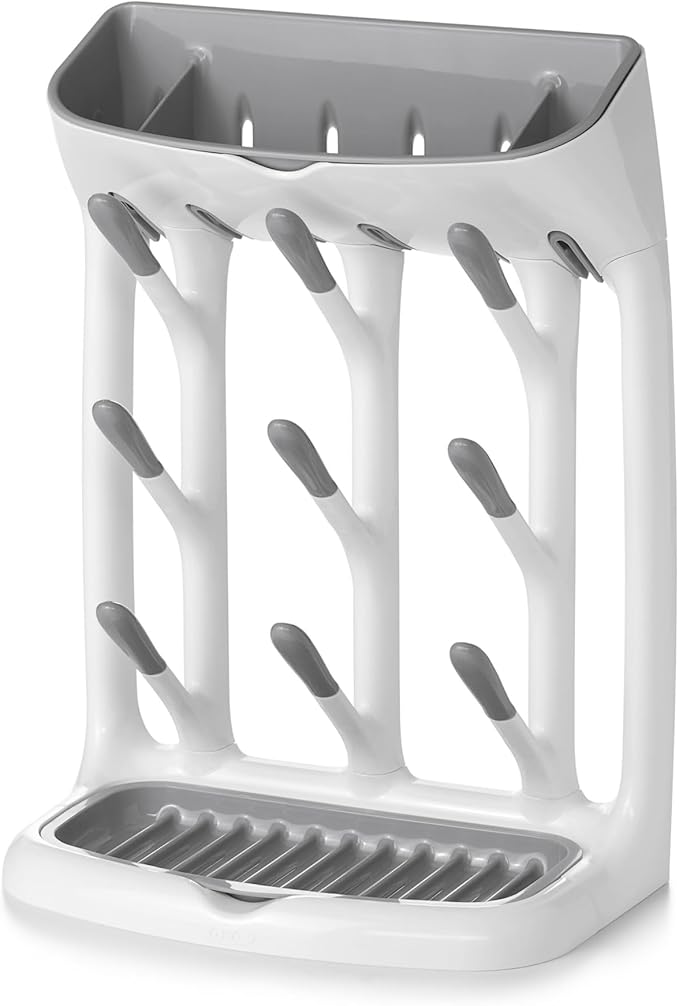 OXO Tot Space-Saving Baby Bottle Drying Rack, Compact Dish Drying Rack with Removable Trays, Countertop Bottle Organizer for Baby Bottles, Nipples, Pacifiers and Lids, BPA Free, Dishwasher Safe