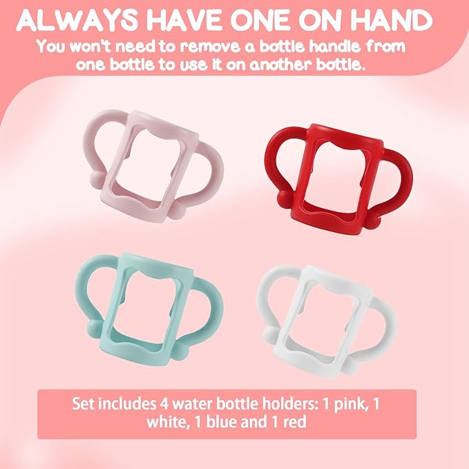 TonGass (4-Pack) Bottle Handles for Dr Brown Narrow Baby Bottles with Easy Grip Handles to Hold Their Own Bottle - BPA-Free Soft Silicone - Red Blue Pink and White