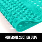 GORILLA GRIP Patented Square Shower Stall Mat, Small Bathtub Floor Mats for Stand Up Showers, Suction Cups and Drain Holes, Machine Wash, Soft on Feet, Bathroom Accessories 21x21 Inch Turquoise Opaque