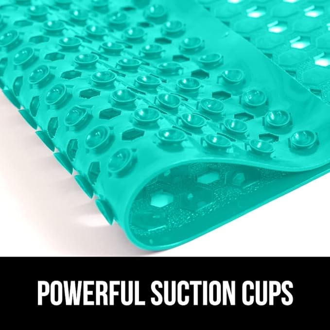 GORILLA GRIP Patented Square Shower Stall Mat, Small Bathtub Floor Mats for Stand Up Showers, Suction Cups and Drain Holes, Machine Wash, Soft on Feet, Bathroom Accessories 21x21 Inch Turquoise Opaque