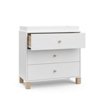 Storkcraft California 3-Drawer Chest with Removable Changing Topper (White with Driftwood) – GREENGUARD Gold Certified, Interlocking Drawer System, Pre-Installed Tracks, Easy Assembly