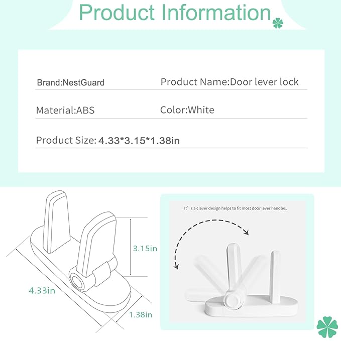 Door Lever Lock 2 Pack, No Drilling or Tools Needed for Installation, ABS Material Door Handle Baby Proof with Strong 3M Adhesive, Prevents Toddlers from Opening Doors