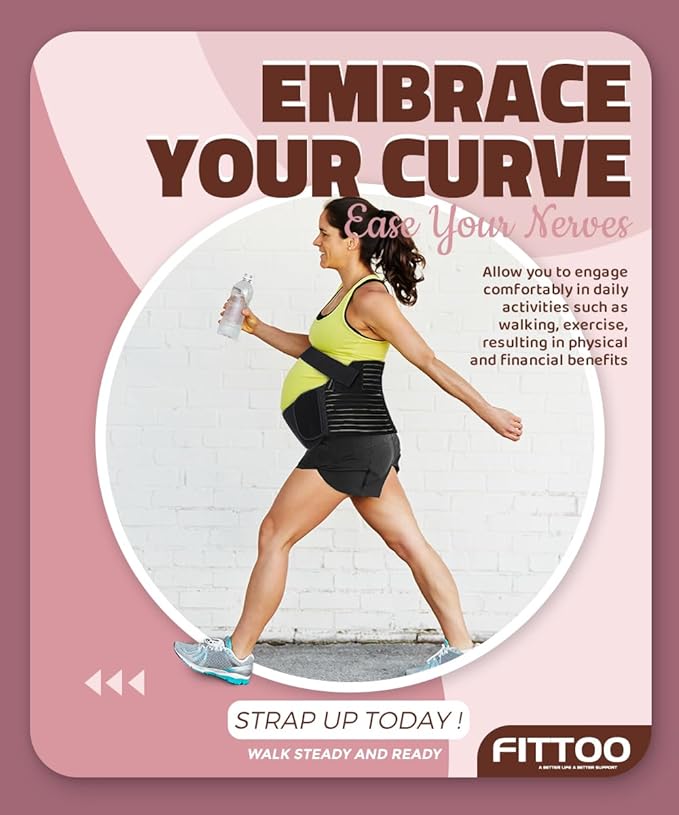 FITTOO Maternity Belt Back Support Belly Band Pregnancy Belt Support Brace Abdominal Binder Waist Support Black XL