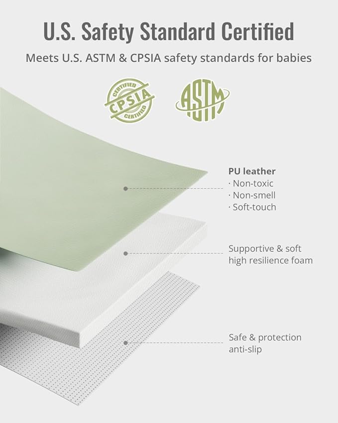 Blissful Diary Vegan Leather Baby Play Mat, 50x50 Thicken Foam Cushioned & Waterproof Playpen Mat for Infants and Toddlers, Stylish and Just Wipe-Clean Playmat for Baby Play on Floor, Light Green