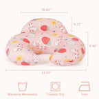 Nursing Pillow for Breastfeeding, Animal Patterns Removable Cotton Cover, Machine Washable, Strawberry Pattern （Candy Pink）