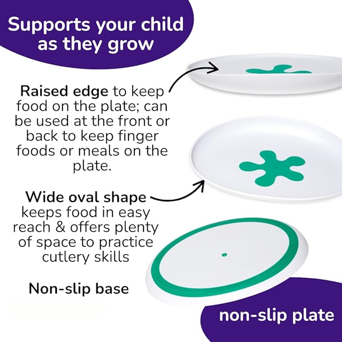 doddl Toddler Plate, Baby-Led Weaning Plate with Non-Slip Base, Child Self-Feeding, Baby Feeding Essentials, Dishwasher-Safe, BPA-Free (Aqua (Twin Pack))