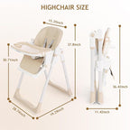 3 in 1 Baby High Chair with Wheels, Adjustable 5 Point Harness, Tray, Foot Rest, Backrest and Seat Height, Foldable High Chair for Toddlers, Beige