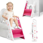 Easy Storage Potty Training Seat with Ladder, Adjustable Step and Toilet Seat Height, Easy-Grip Handles for Climbing, Foldable Portable Toddler Toilet Trainer, Perfect for Small Bathrooms