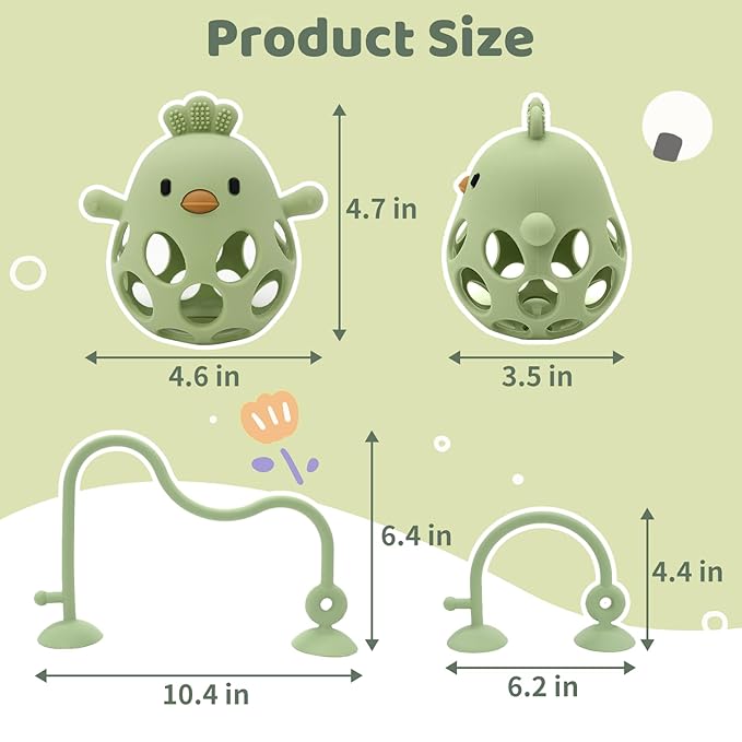 Baby High Chair Toys Teething Chew - Baby Suction Table Toys, Teething Silicone Teethers, Table, Food Grade Silicon for 6 12 18 Months (Green)