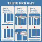DEARBB Triple Lock Baby Gate for Stairs Doorways and House 31" to 86" Extra Wide Pressure Mounted Easy Walk Through Auto Close Safety Pet Gate White 49.21-67.32"